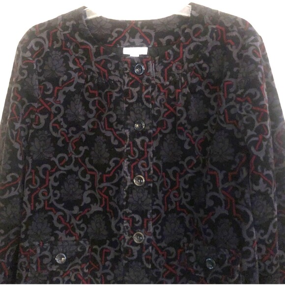 Charter Club Corduroy Jacket Womens 1X Black Red Dark Floral Velvety Button Up - Picture 3 of 15